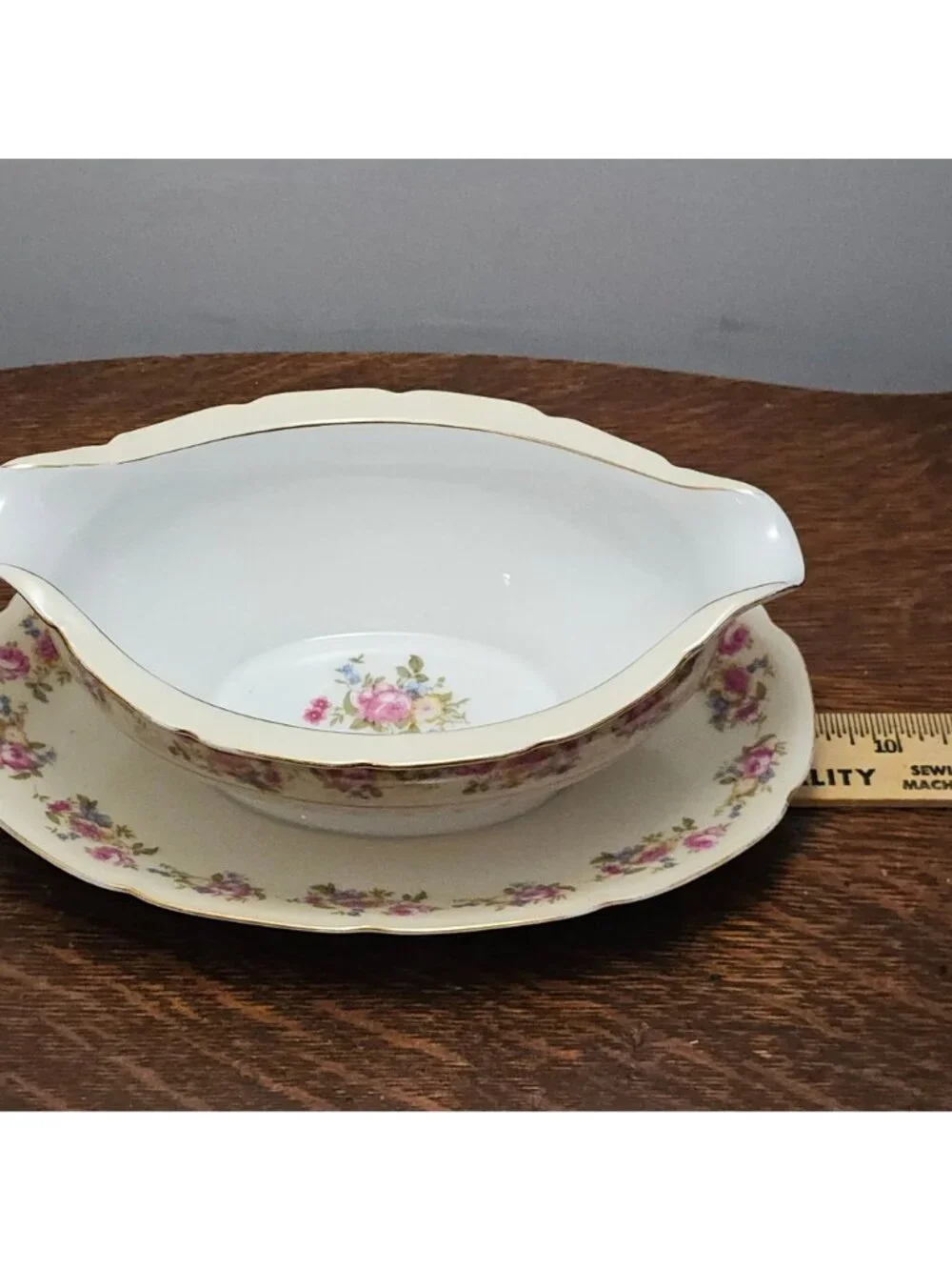 Gold Castle Hostess Gravy Boat 40s Occupied Japan vtg floral cabbage rose gold